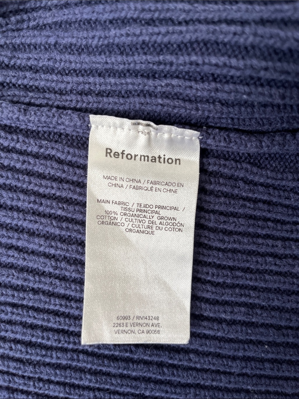 Reformation Navy Ribbed Zip-Front Cardigan - Picture 4 of 4